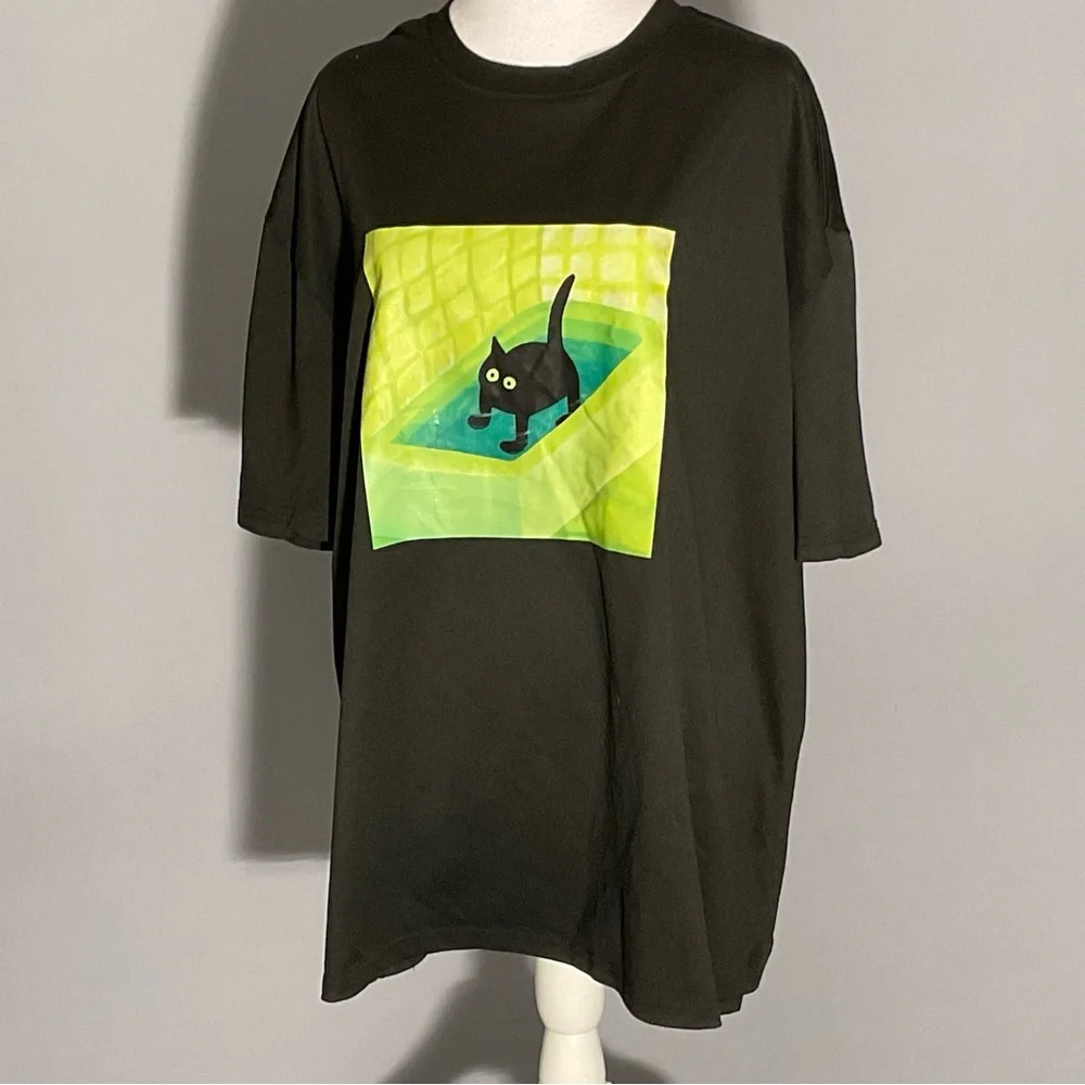 Trend Scaredy Cat Graphic Tee XXL | Oversized Black Novelty Cat Shirt